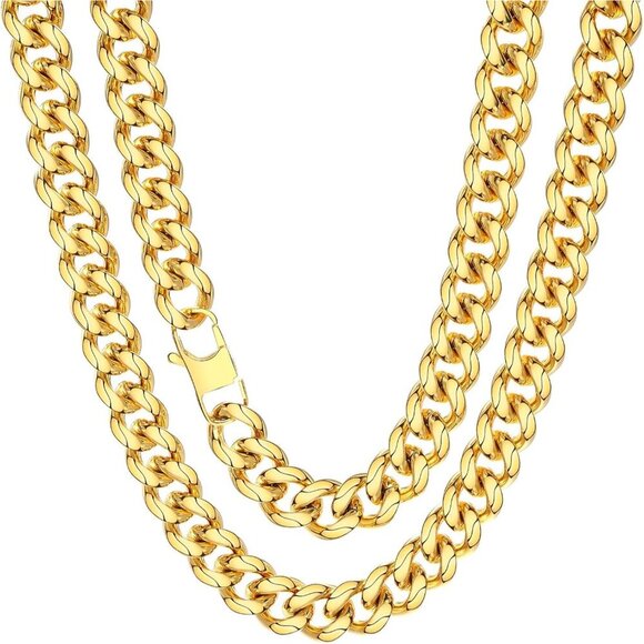 Unisex 18K 12mm Gold Cuban Link Chain Necklace - Punk Hip Hop Christmas Gift - Picture 8 of 9